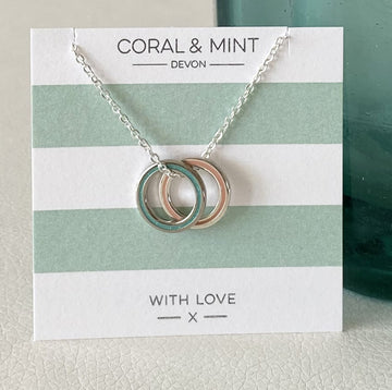 Double eternity necklace - turquoise glitter and coral Coral and Mint
